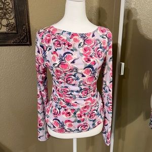 DKNY Women’s Top Blouse Pullover Long Sleeve Spring Pattern Gently Worn Size XS